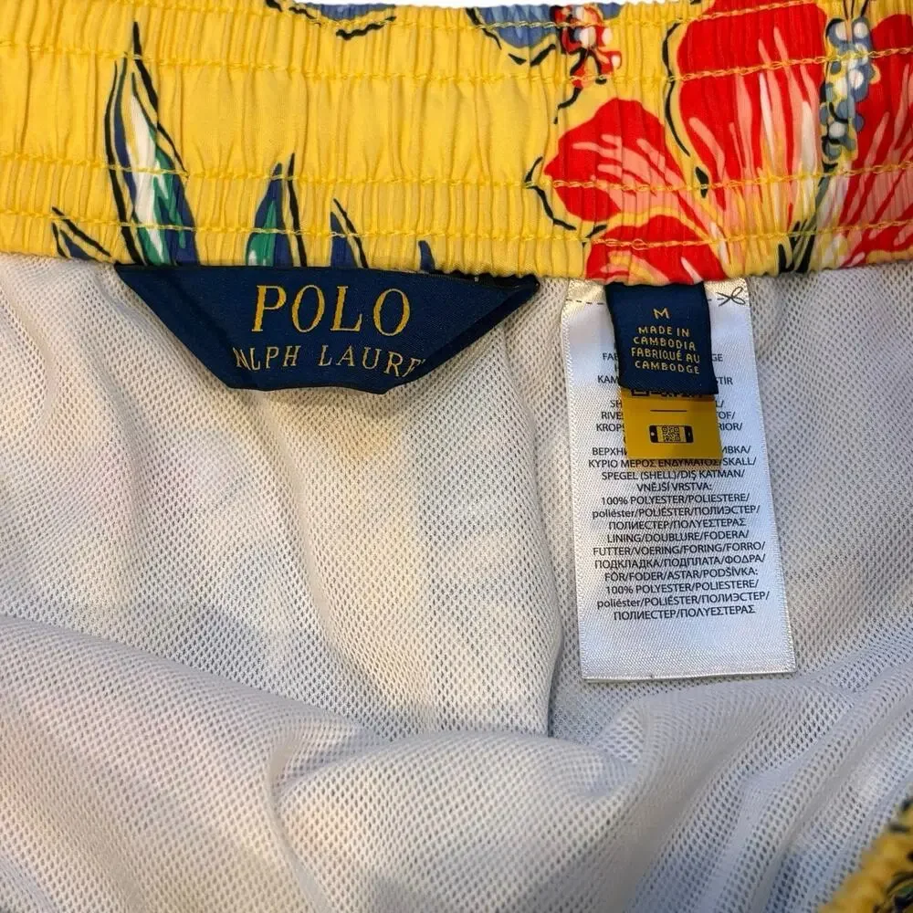 Polo Ralph Lauren Swim Trunks Kailua Yellow Hibiscus Tropical Lined Men's Medium